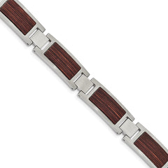 Chisel Stainless Steel Brushed with Wood Inlay 8.75 inch Link Bracelet SRB2169-8.75