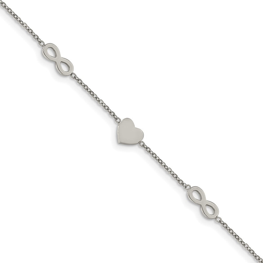 Chisel Stainless Steel Polished Heart and Infinity 7 inch Bracelet with 1 inch Extension SRB2179-7