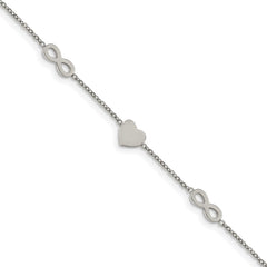 Chisel Stainless Steel Polished Heart and Infinity 7 inch Bracelet with 1 inch Extension SRB2179-7