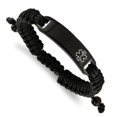 Chisel Stainless Steel Polished Black IP-plated with White Enamel Black Nylon Adjustable Medical ID Bracelet SRB2184