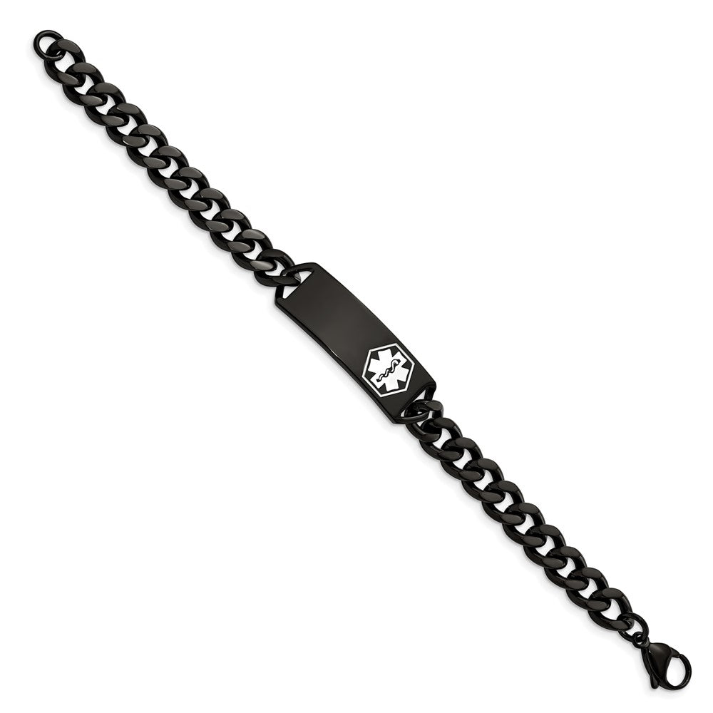 Chisel Stainless Steel Polished Black IP-plated with White Enamel Medical ID 8 inch Curb Chain Bracelet SRB2194-8