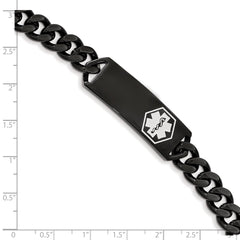 Chisel Stainless Steel Polished Black IP-plated with White Enamel Medical ID 8 inch Curb Chain Bracelet SRB2194-8