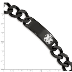 Chisel Stainless Steel Polished Black IP-plated with White Enamel Medical ID 8.25 inch Curb Chain Bracelet SRB2195-8.25