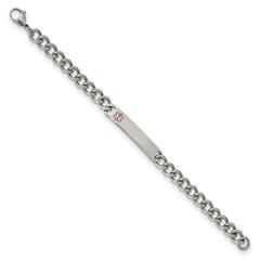 Chisel Stainless Steel Polished with Red Enamel Medical ID 8 inch Curb Chain Bracelet SRB2197-8