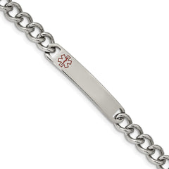 Chisel Stainless Steel Polished with Red Enamel Medical ID 8 inch Curb Chain Bracelet SRB2197-8