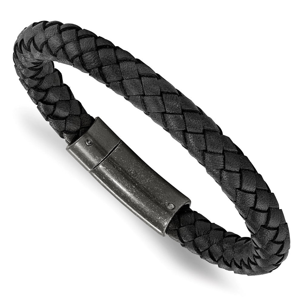Chisel Stainless Steel Brushed Black Braided Leather 8.25 inch Bracelet SRB2204-8.25