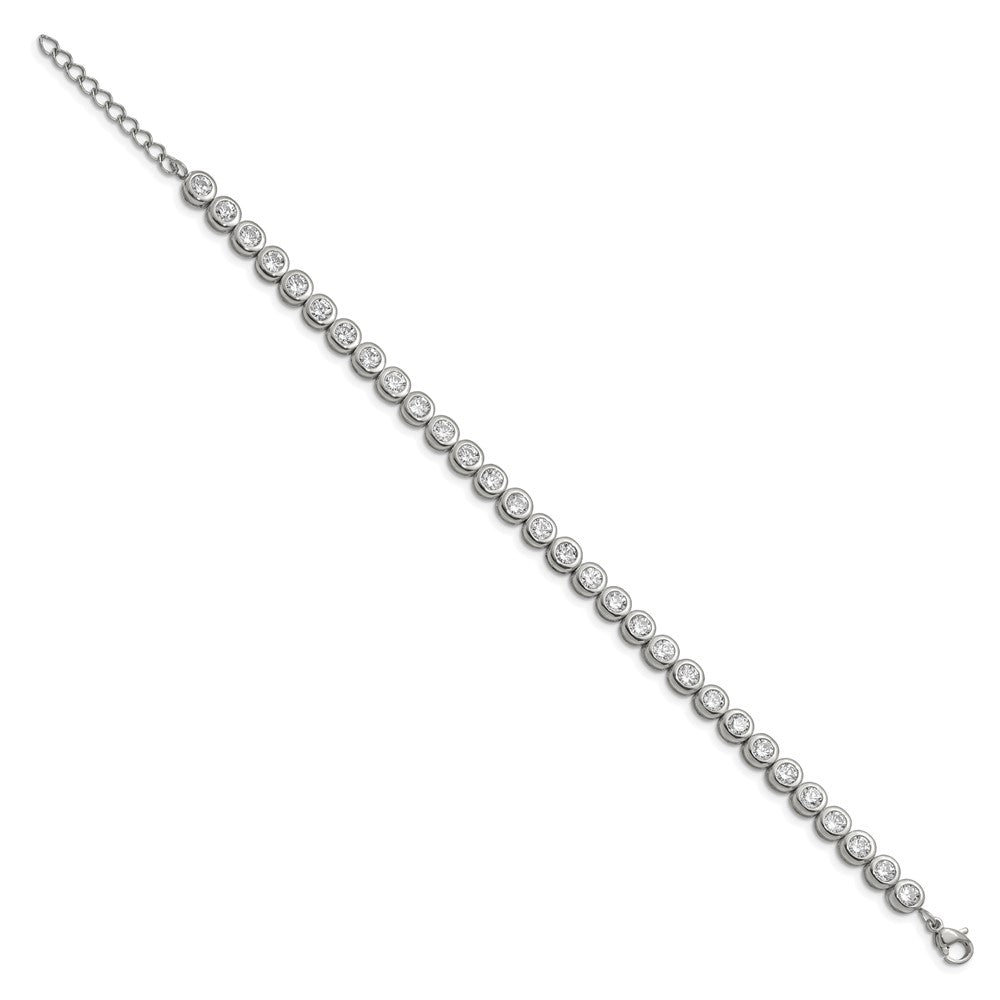 Chisel Stainless Steel Polished Round CZ Link 7 inch Bracelet with 1 inch Extension SRB2228-7