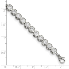 Chisel Stainless Steel Polished Round CZ Link 7 inch Bracelet with 1 inch Extension SRB2228-7
