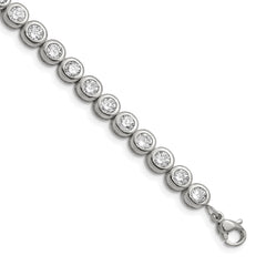 Chisel Stainless Steel Polished Round CZ Link 7 inch Bracelet with 1 inch Extension SRB2228-7