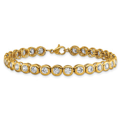 Chisel Stainless Steel Polished Yellow IP-plated Round CZ Link 7 inch Bracelet with 1 inch Extension SRB2229-7