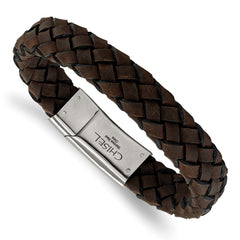 Chisel Stainless Steel Brushed Brown Braided Leather 8.25 inch Bracelet SRB2248-8.25