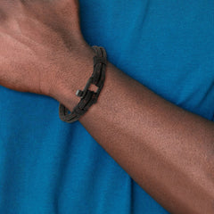 Chisel Stainless Steel Polished Black IP-plated Black Woven Nylon and Cotton 8.5 inch Bracelet SRB2250-8.5