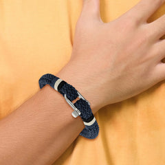 Chisel Stainless Steel Polished Woven Navy Blue Cotton 8.5 inch Bracelet SRB2252-8.5