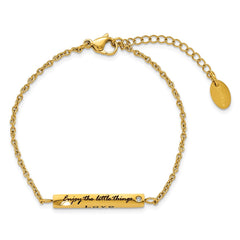 Chisel Stainless Steel Polished Yellow IP-plated with CZ LOVE DREAM LAUGH Enjoy the little things 7 inch Bracelet with 1.5 inch Extension SRB2256-7