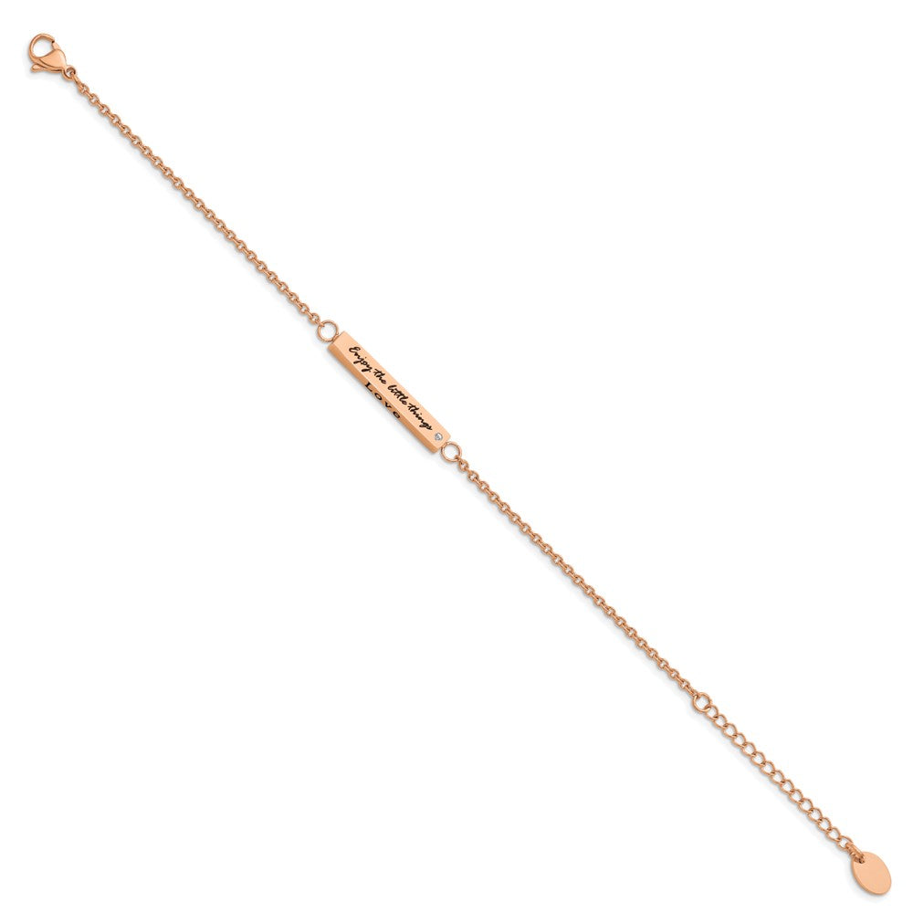 Chisel Stainless Steel Polished Rose IP-plated with CZ LOVE DREAM LAUGH Enjoy the little things 7 inch Bracelet with 1.5 inch Extension SRB2257-7