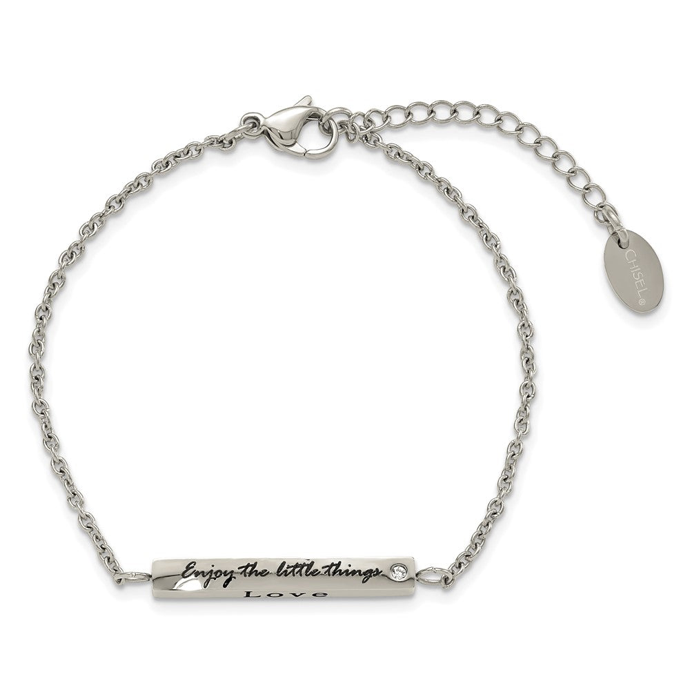 Chisel Stainless Steel Polished with CZ LOVE DREAM LAUGH Enjoy the little things 7 inch Bracelet with 1.5 inch Extension SRB2258-7