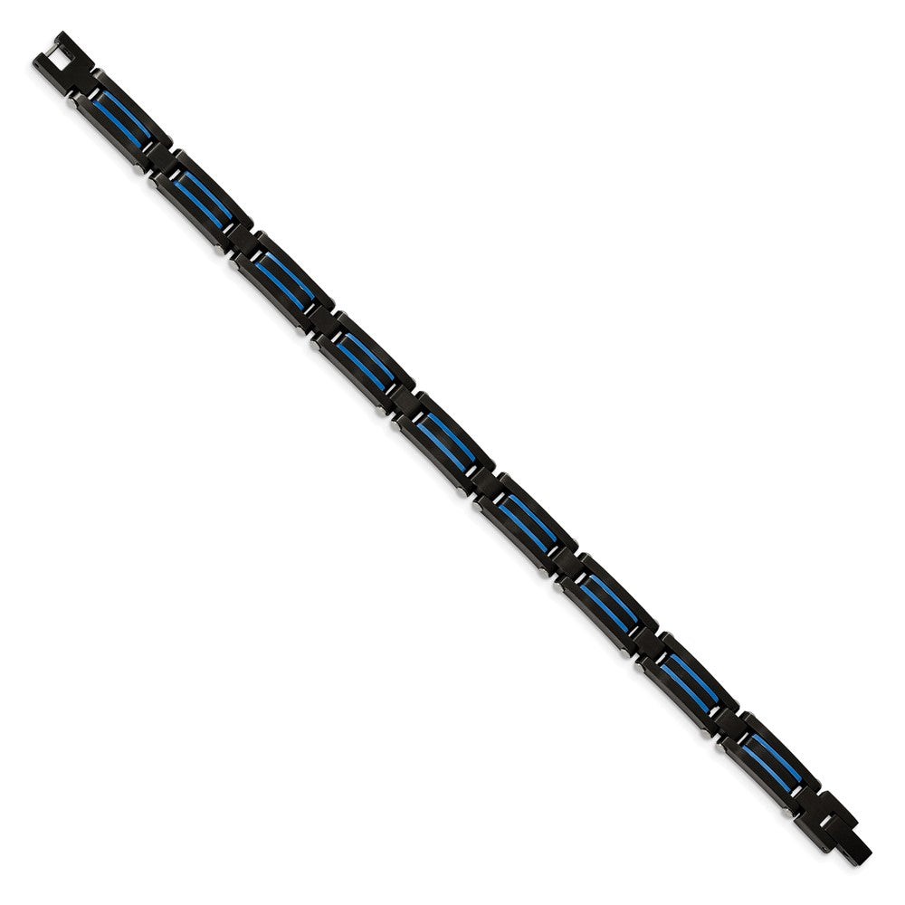 Chisel Stainless Steel Brushed and Polished Black and Blue IP-plated 8.5 inch Link Bracelet SRB2274-8.5