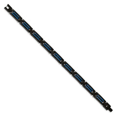 Chisel Stainless Steel Brushed and Polished Black and Blue IP-plated 8.5 inch Link Bracelet SRB2274-8.5