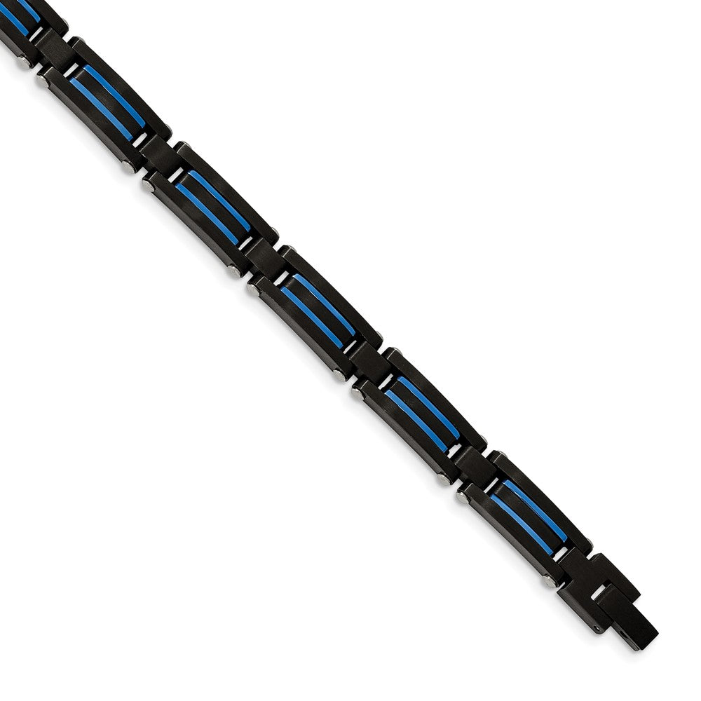 Chisel Stainless Steel Brushed and Polished Black and Blue IP-plated 8.5 inch Link Bracelet SRB2274-8.5