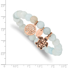 Chisel Stainless Steel Antiqued and Polished Rose IP-plated 8mm Blue/Grey Dyed Jade Beaded Stretch Bracelet SRB2328