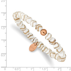 Chisel Stainless Steel Polished Rose IP-plated 6mm White Wave Agate Beaded Stretch Bracelet SRB2338