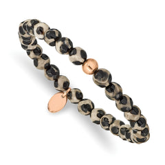 Chisel Stainless Steel Polished Rose IP-plated 6mm Black and White Agate Beaded Stretch Bracelet SRB2341