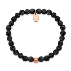 Chisel Stainless Steel Polished Rose IP-plated 6mm Black Onyx Stretch Bracelet SRB2342