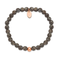 Chisel Stainless Steel Polished Rose IP-plated 6mm Spectrolite Beaded Stretch Bracelet SRB2343