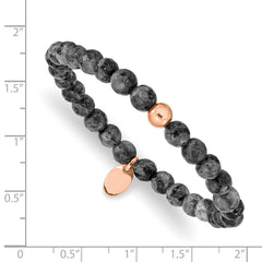 Chisel Stainless Steel Polished Rose IP-plated 6mm Spectrolite Beaded Stretch Bracelet SRB2343