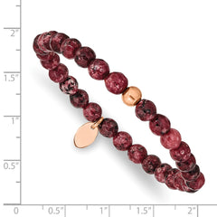 Chisel Stainless Steel Polished Rose IP-plated 6mm Red Jade Beaded Stretch Bracelet SRB2344