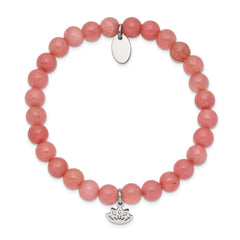 Chisel Stainless Steel Polished Lotus 6mm Pink Jade Beaded Stretch Bracelet SRB2347