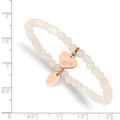 Chisel Stainless Steel Polished Rose IP-plated LOVE Heart 4mm Jade Beaded Stretch Bracelet SRB2360