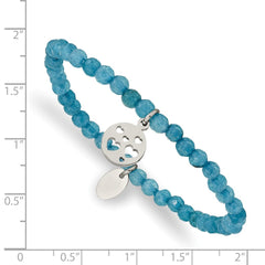 Chisel Stainless Steel Polished Hearts 4mm Blue Jade Beaded Stretch Bracelet SRB2365