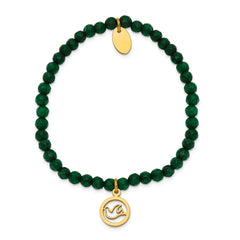 Chisel Stainless Steel Polished Yellow IP-plated Dove 4mm Green Jade Beaded Stretch Bracelet SRB2376