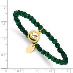 Chisel Stainless Steel Polished Yellow IP-plated Dove 4mm Green Jade Beaded Stretch Bracelet SRB2376