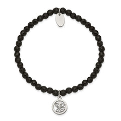 Chisel Stainless Steel Polished Angel 4mm Black Jade Beaded Stretch Bracelet SRB2377