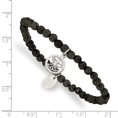 Chisel Stainless Steel Polished Angel 4mm Black Jade Beaded Stretch Bracelet SRB2377