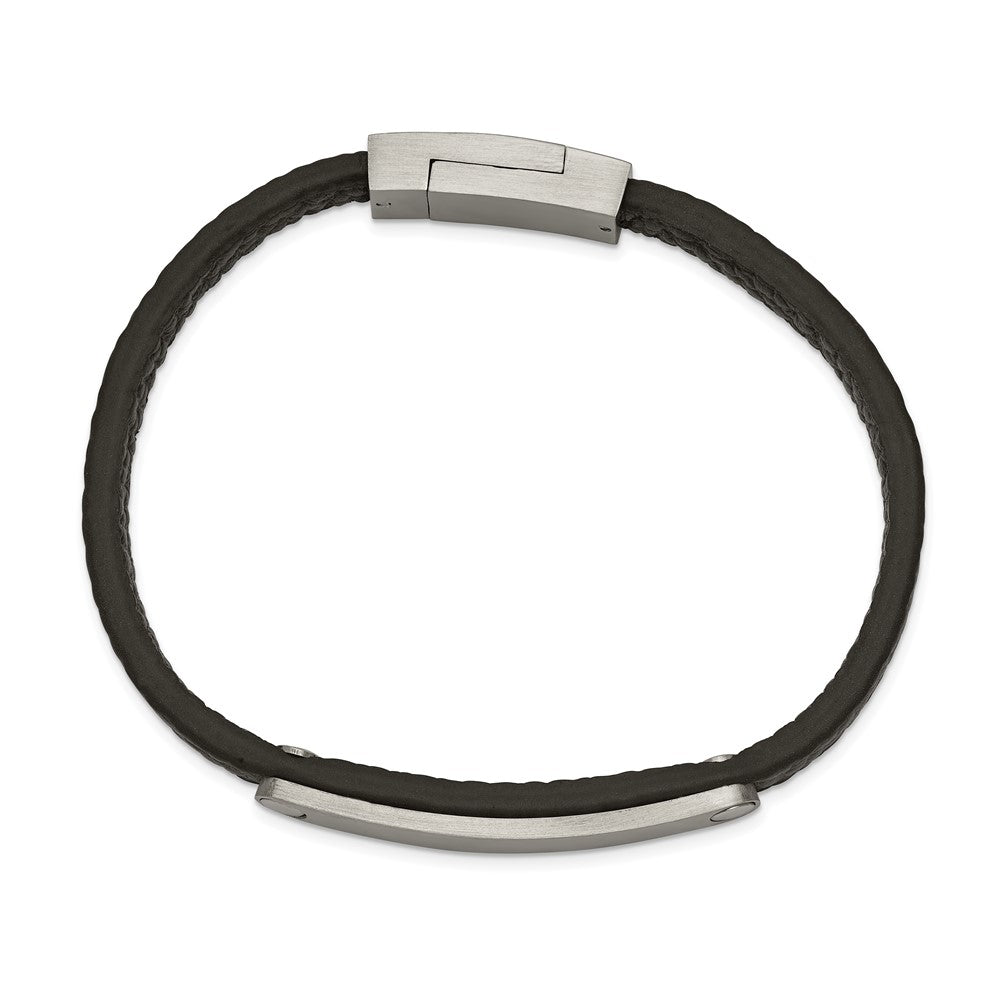 Chisel Stainless Steel Brushed Black Leather 8.25 inch ID Bracelet SRB2383-8.25