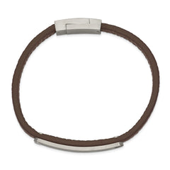 Chisel Stainless Steel Brushed Brown Leather 8.25 inch ID Bracelet SRB2384-8.25