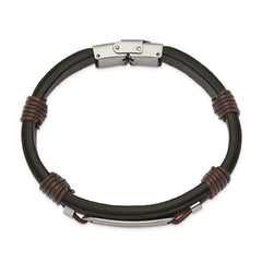 Chisel Stainless Steel Polished Black and Brown Leather 8.25 inch ID Bracelet SRB2385-8.25