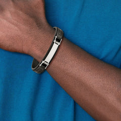 Chisel Stainless Steel Polished Black Leather 8.25 inch ID Bracelet SRB2387-8.25
