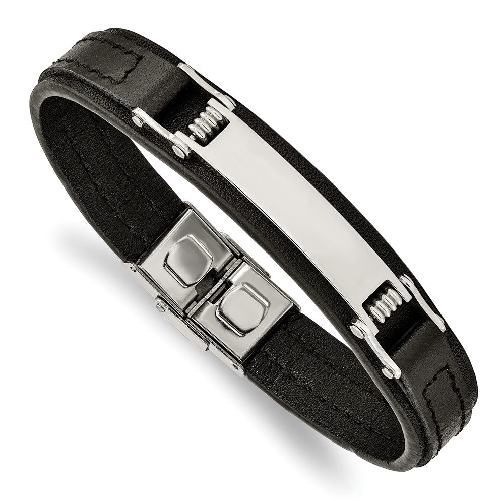 Chisel Stainless Steel Polished Black Leather 8.25 inch ID Bracelet SRB2387-8.25