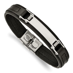 Chisel Stainless Steel Polished Black Leather 8.25 inch ID Bracelet SRB2387-8.25