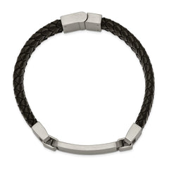 Chisel Stainless Steel Brushed Black Leather 8.5 inch ID Bracelet SRB2399-8.5