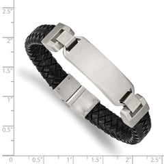Chisel Stainless Steel Brushed Black Leather 8.5 inch ID Bracelet SRB2399-8.5