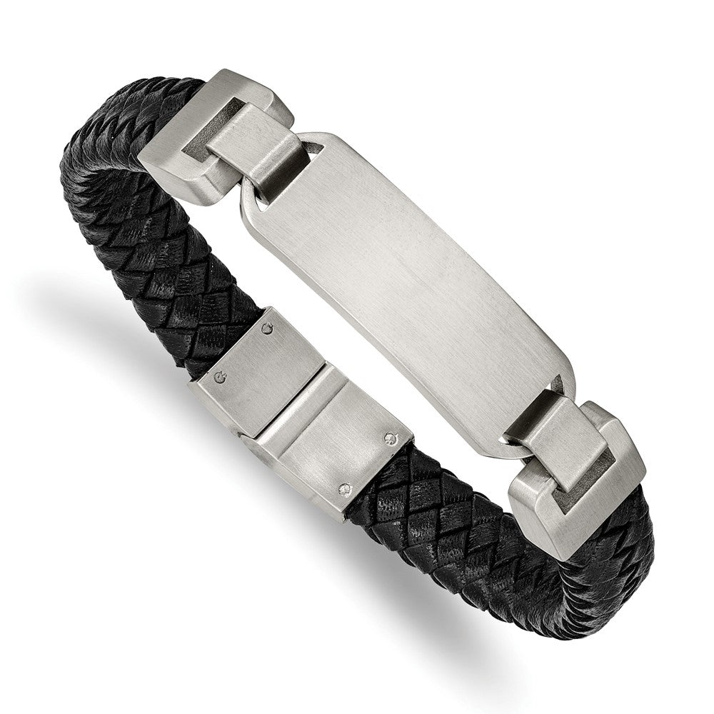 Chisel Stainless Steel Brushed Black Leather 8.5 inch ID Bracelet SRB2399-8.5