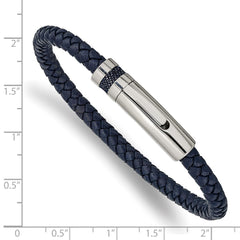 Chisel Stainless Steel Polished Blue Braided Leather 8.25 inch Bracelet SRB2422-8.25