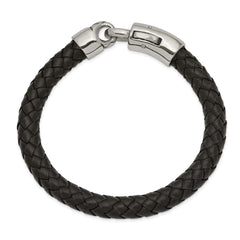 Chisel Stainless Steel Antiqued and Polished Black Braided Leather 8.25 inch Bracelet SRB2423-8.25