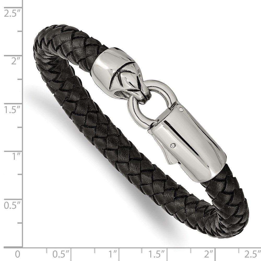 Chisel Stainless Steel Antiqued and Polished Black Braided Leather 8.25 inch Bracelet SRB2423-8.25