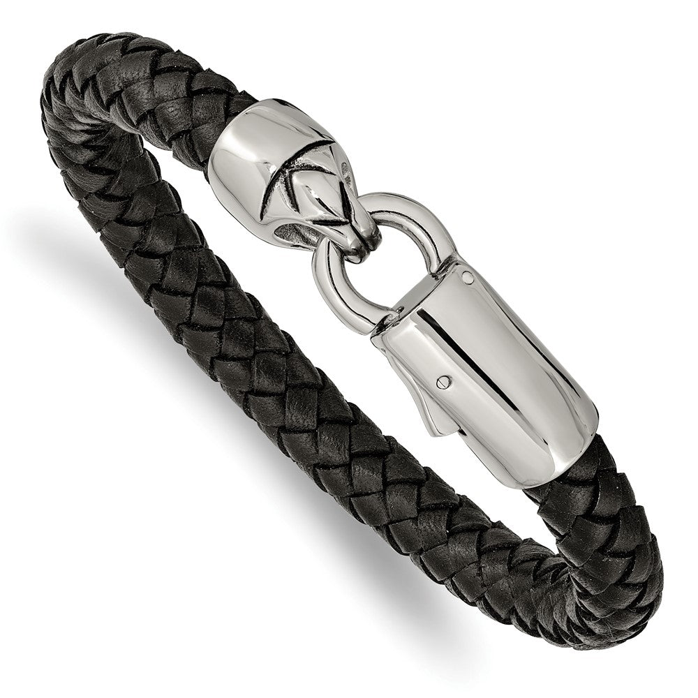 Chisel Stainless Steel Antiqued and Polished Black Braided Leather 8.25 inch Bracelet SRB2423-8.25